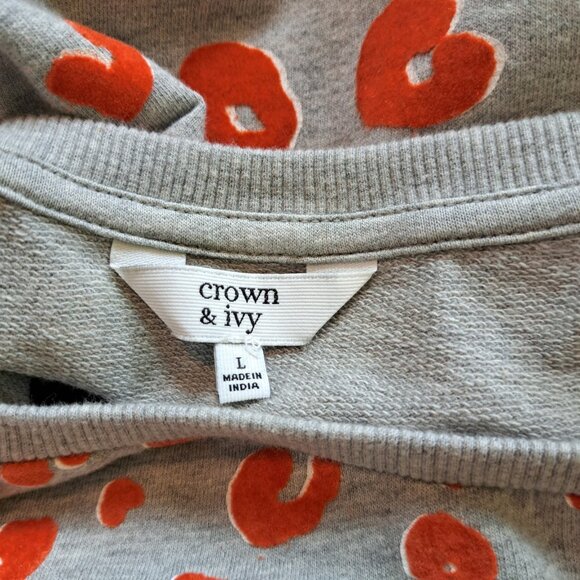 Crown & Ivy Leopard Print Flocked Sweatshirt Size Large - Picture 6 of 9